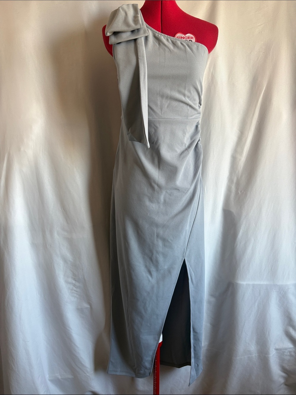 One-Shoulder Gray Evening Dress with Side Slit